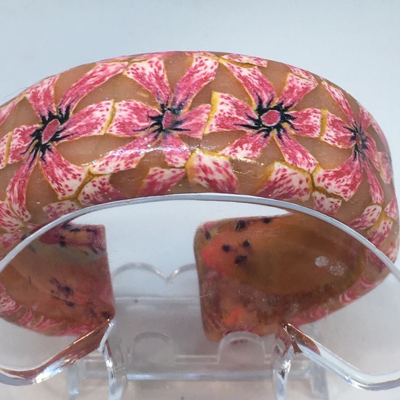 Handmade Polymer Clay Cuff Bracelet, Unique Polymer Clay Flower Bracelet - Picture 2 of 3
